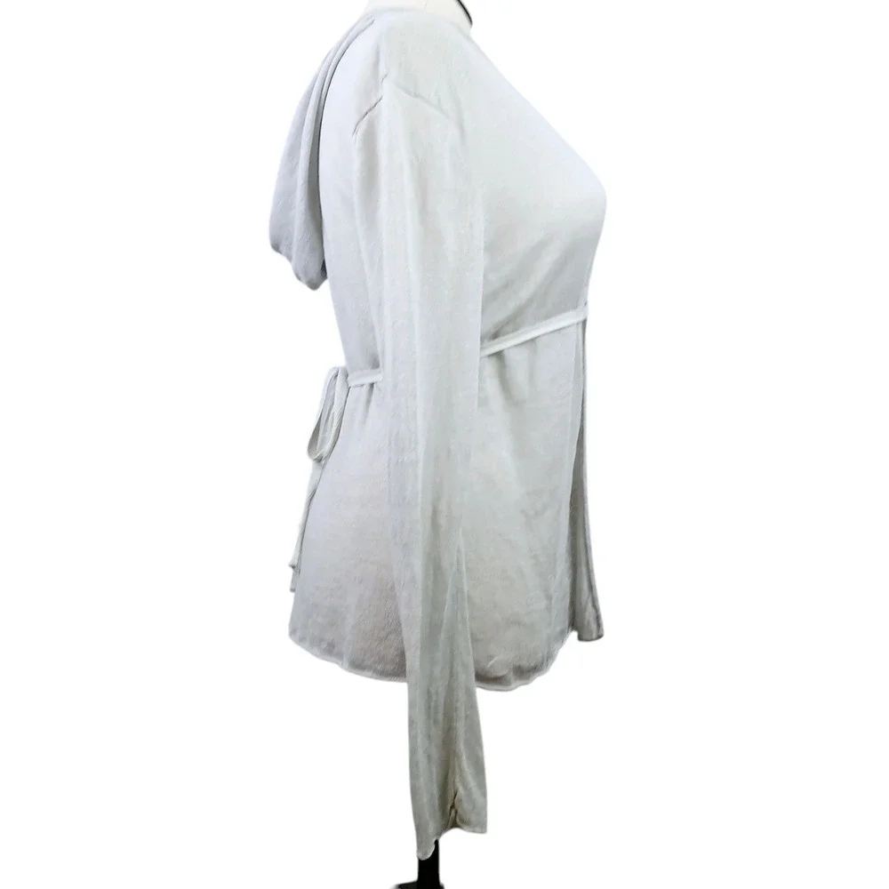 Bryn Walker SZ XL 100% Linen Long Sleeve Hooded Wrap Sweater Lightweight Gray